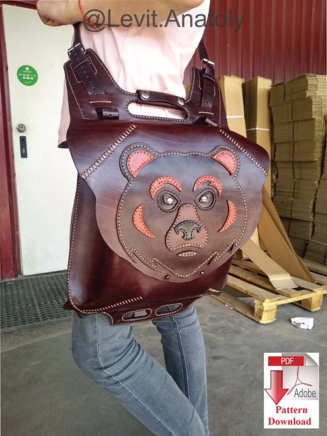 手工皮具图纸 熊背包