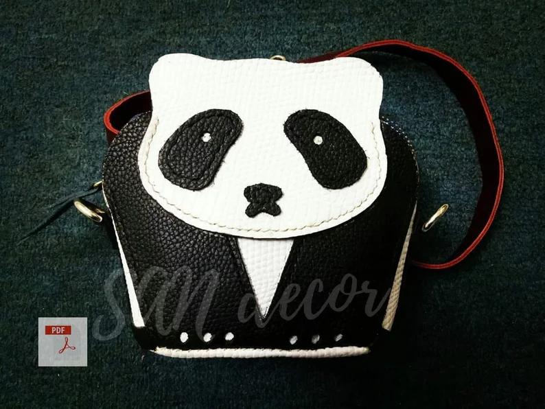 手工皮具图纸 熊猫挎包ds013-皮艺果手工皮具图纸