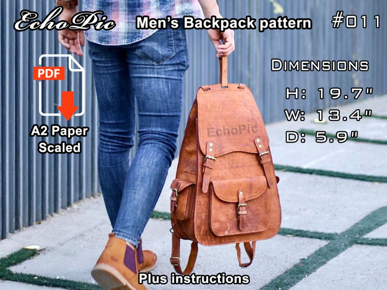 图片[3]-手工皮具图纸 双肩包ec005-皮艺果手工皮具图纸