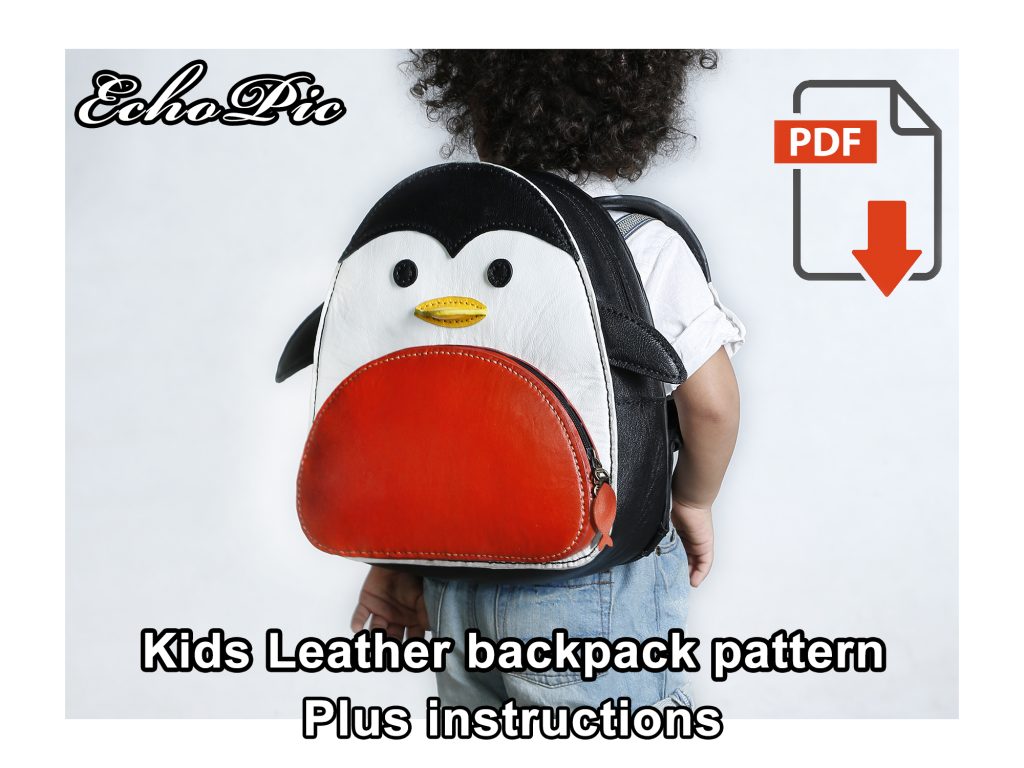 图片[1]-手工皮具图纸 幼儿企鹅背包ec023-皮艺果手工皮具图纸