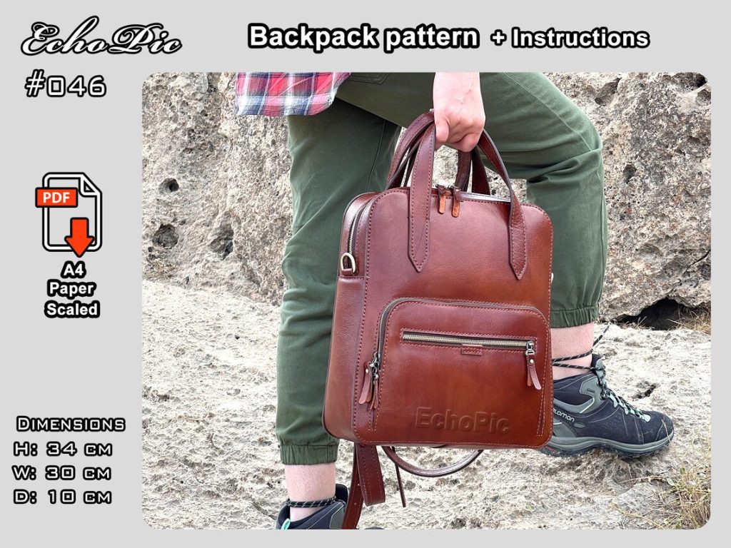 图片[2]-手工皮具图纸 手提双肩背包ec026-皮艺果手工皮具图纸