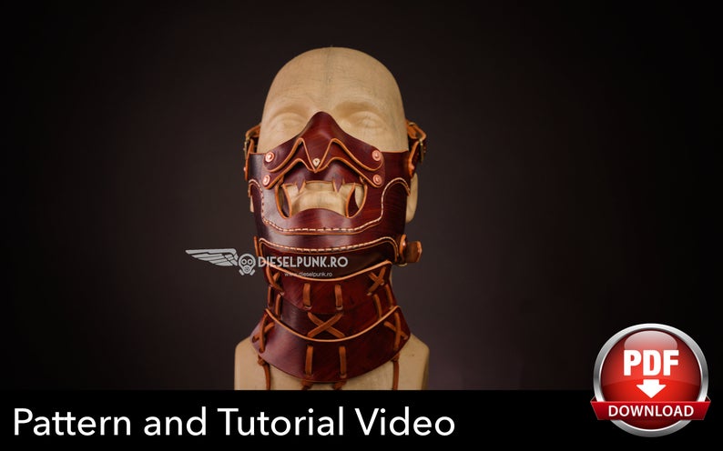 手工皮具图纸 武士面具di093-皮艺果手工皮具图纸