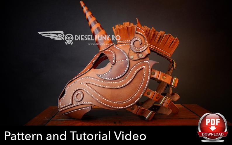 图片[2]-手工皮具图纸 独角兽面具di118-皮艺果手工皮具图纸