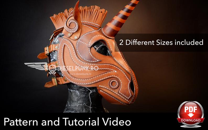 图片[3]-手工皮具图纸 独角兽面具di118-皮艺果手工皮具图纸