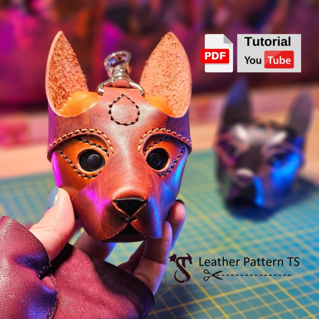 图片[1]-手工皮具图纸 狗头零钱包ts018-皮艺果手工皮具图纸