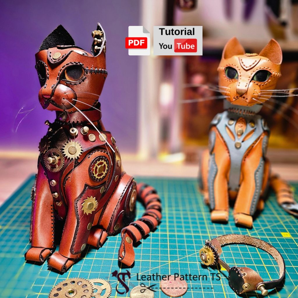 图片[2]-手工皮具图纸 猫头存钱罐ts021-皮艺果手工皮具图纸