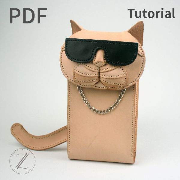 图片[3]-手工皮具图纸 猫咪手机包zt004-皮艺果手工皮具图纸