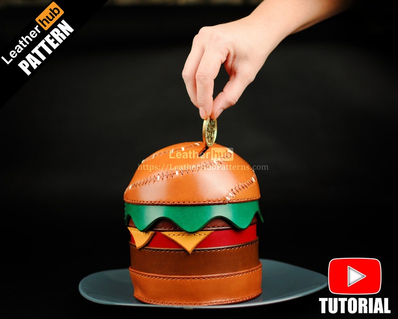 图片[2]-手工皮具图纸 汉堡存钱罐lh034-皮艺果手工皮具图纸