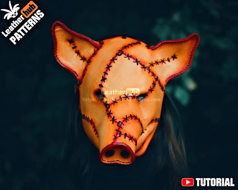 图片[2]-手工皮具图纸 猪头面具lh086-皮艺果手工皮具图纸