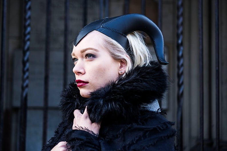 图片[2]-手工皮具图纸 羊角面具pa027-皮艺果手工皮具图纸