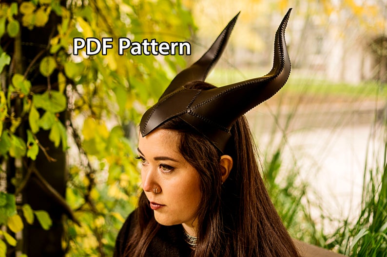 图片[2]-手工皮具图纸 羊角面具pa028-皮艺果手工皮具图纸