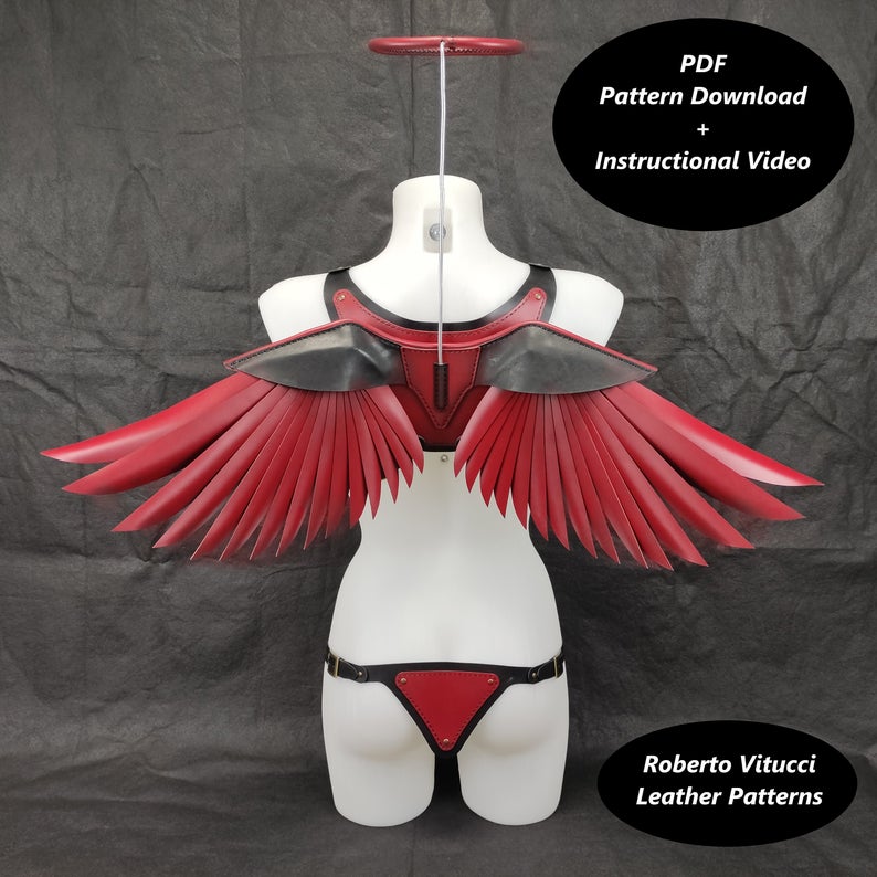 图片[2]-手工皮具图纸 天使翅膀rv025-皮艺果手工皮具图纸