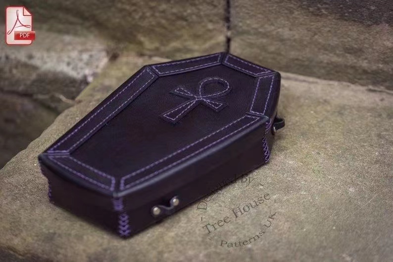 手工皮具图纸 棺材盒tr031-皮艺果手工皮具图纸