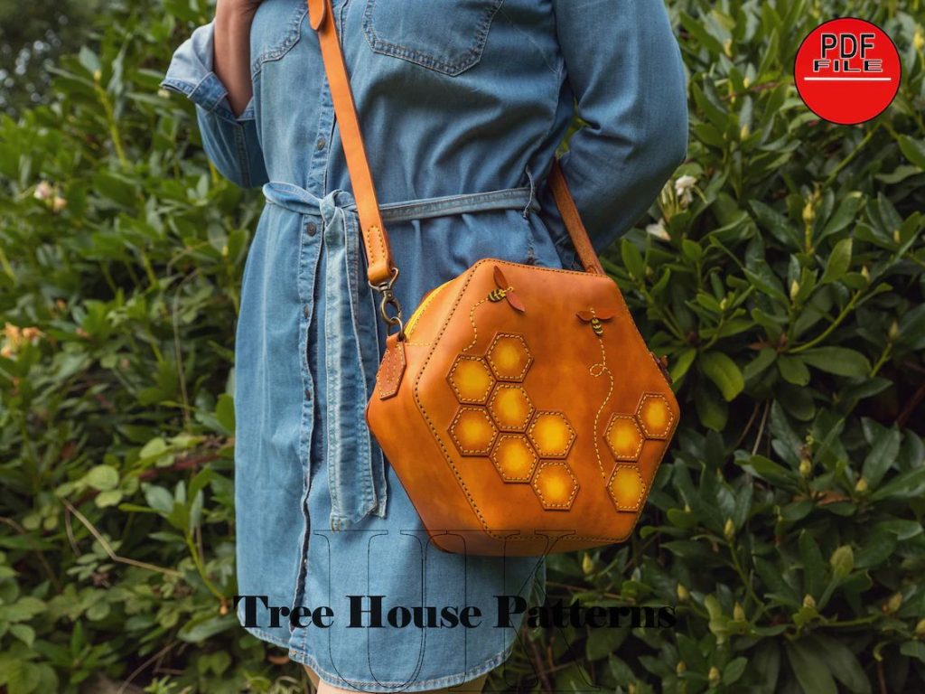 图片[1]-手工皮具图纸 蜂窝挎包tr047-皮艺果手工皮具图纸