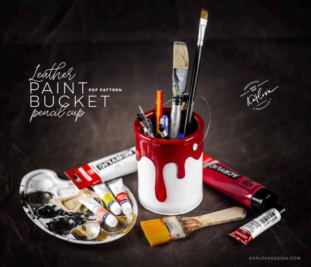 图片[1]-手工皮具图纸 油漆笔筒kd085-皮艺果手工皮具图纸