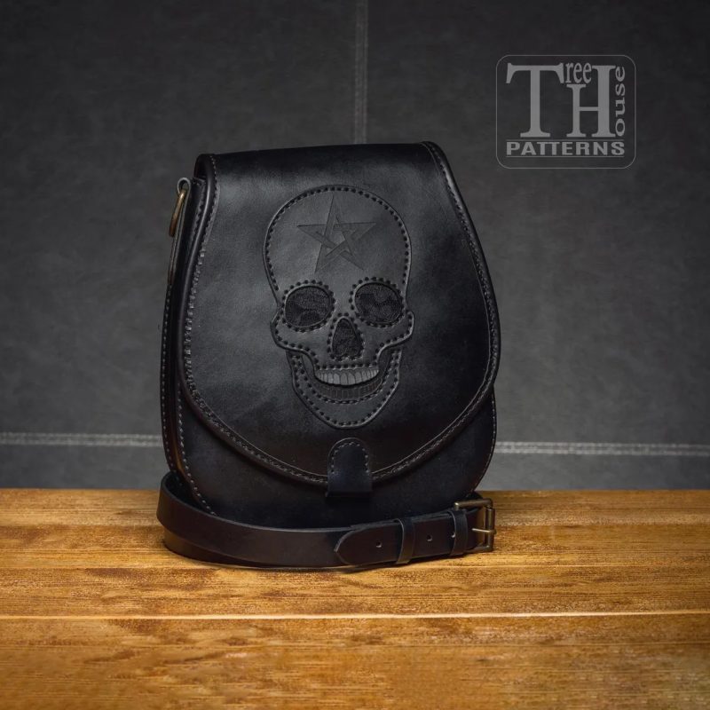 手工皮具图纸 骷髅头挎包tr078-皮艺果手工皮具图纸
