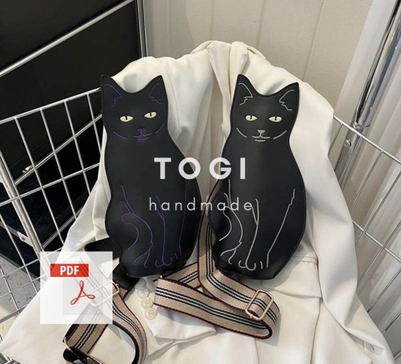 手工皮具图纸 猫咪挎包tg014-皮艺果手工皮具图纸
