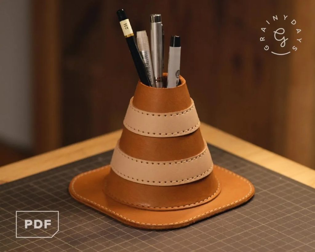 图片[1]-手工皮具图纸 交通锥笔筒ph015-皮艺果手工皮具图纸