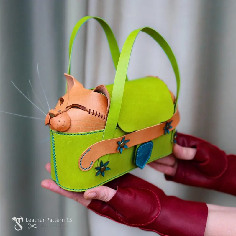 睡猫手提盒子ts028-皮艺果手工皮具图纸